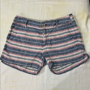 British Khaki Striped Blue, Red, White Linen Women's Casual Shorts size 2